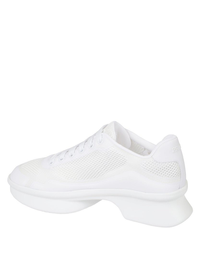 Prada Sole White Mesh Sneakers With Finish