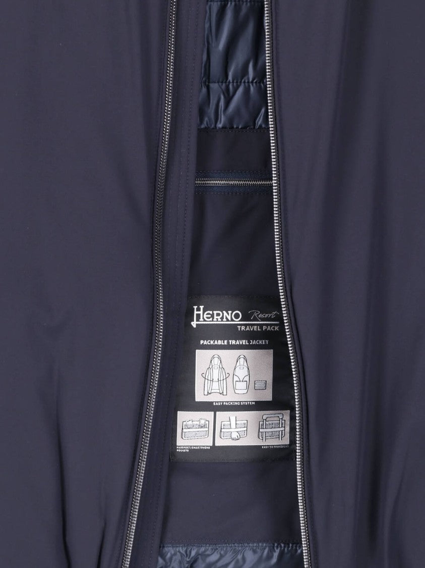 Herno Blue Technical Fabric Hooded Jacket