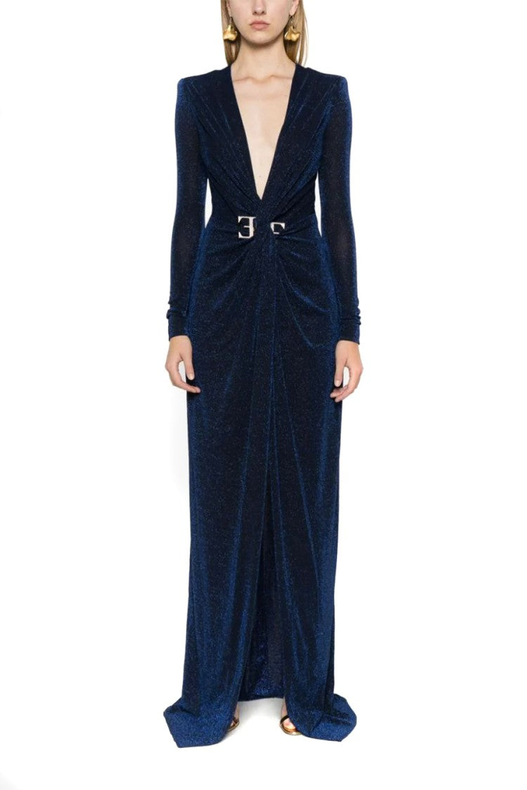 Elisabetta Franchi Sky Blue Dress With Deep V-Neckline