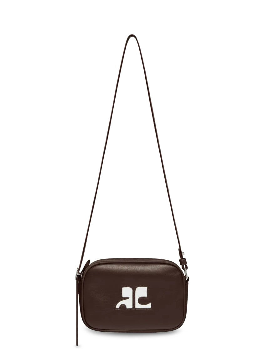 Courrèges Structured Brown Calf Leather Camera Bag With Detachable Strap