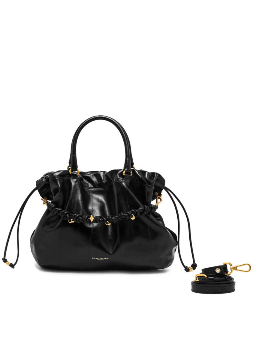 Gianni Chiarini Glossy Black Handbag With Ruched Design