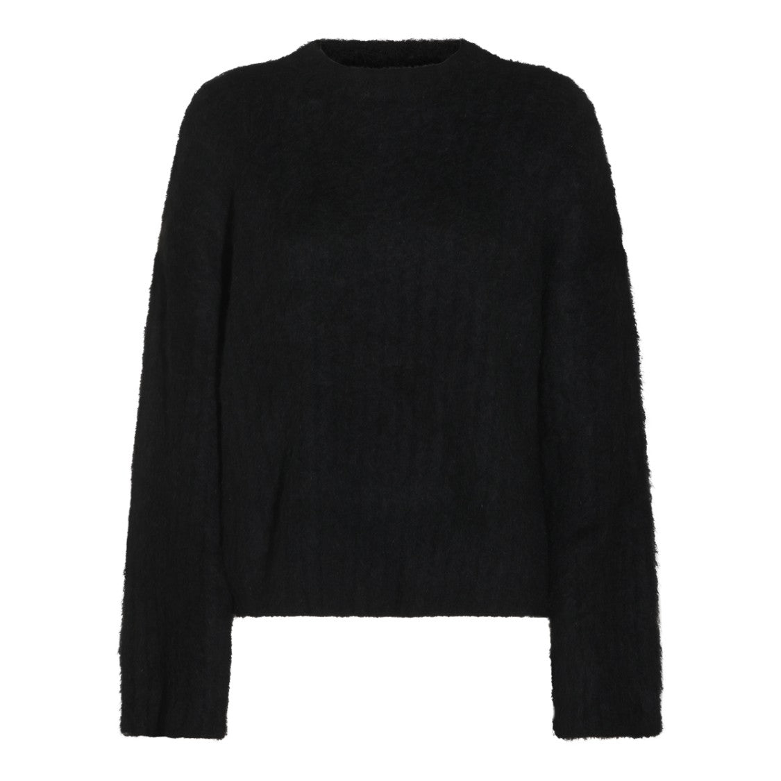 Uma Wang Fuzzy Minimalist Black Round Neck Sweater