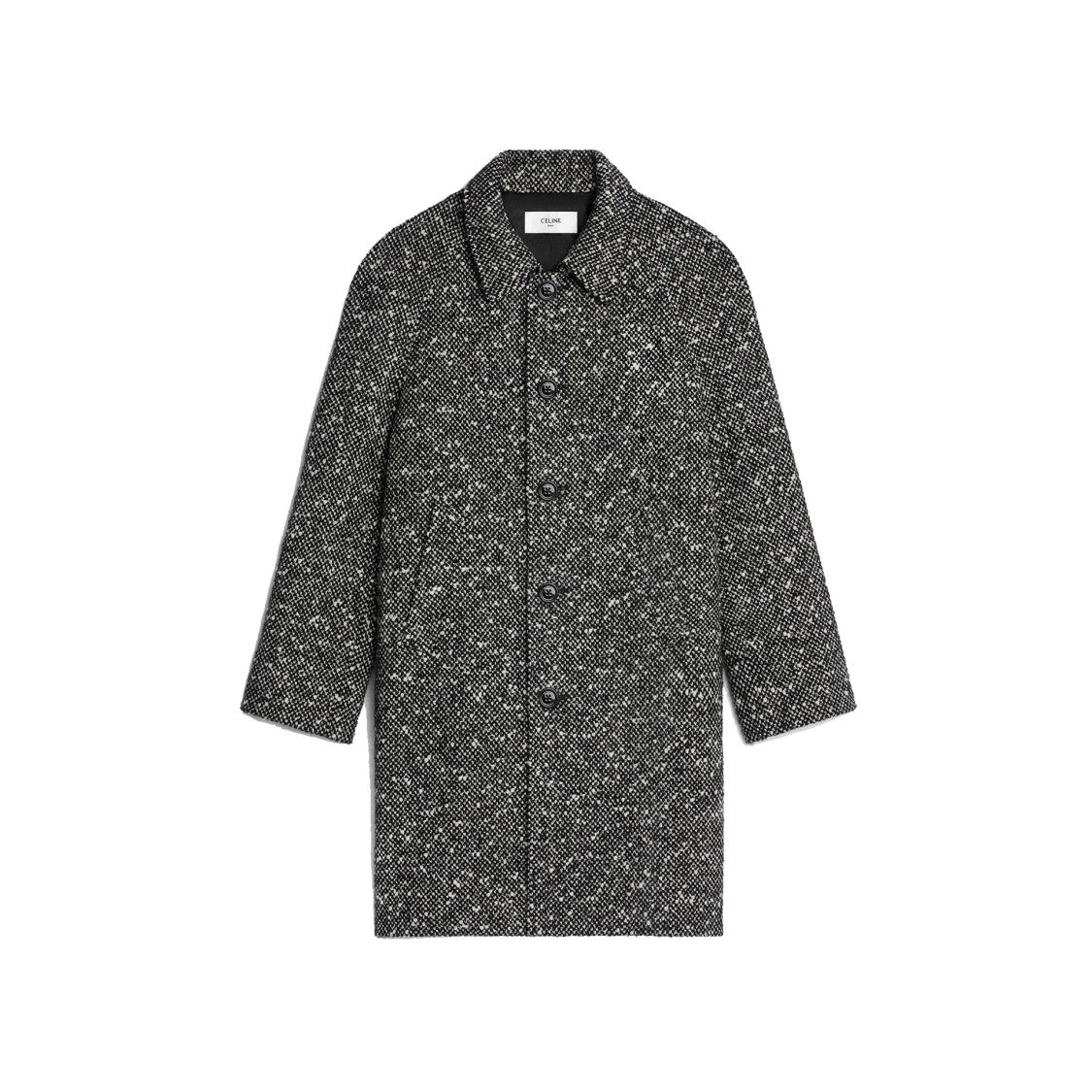 Celine Camden Wool Tweed Coat With Button Closure And Side Pockets