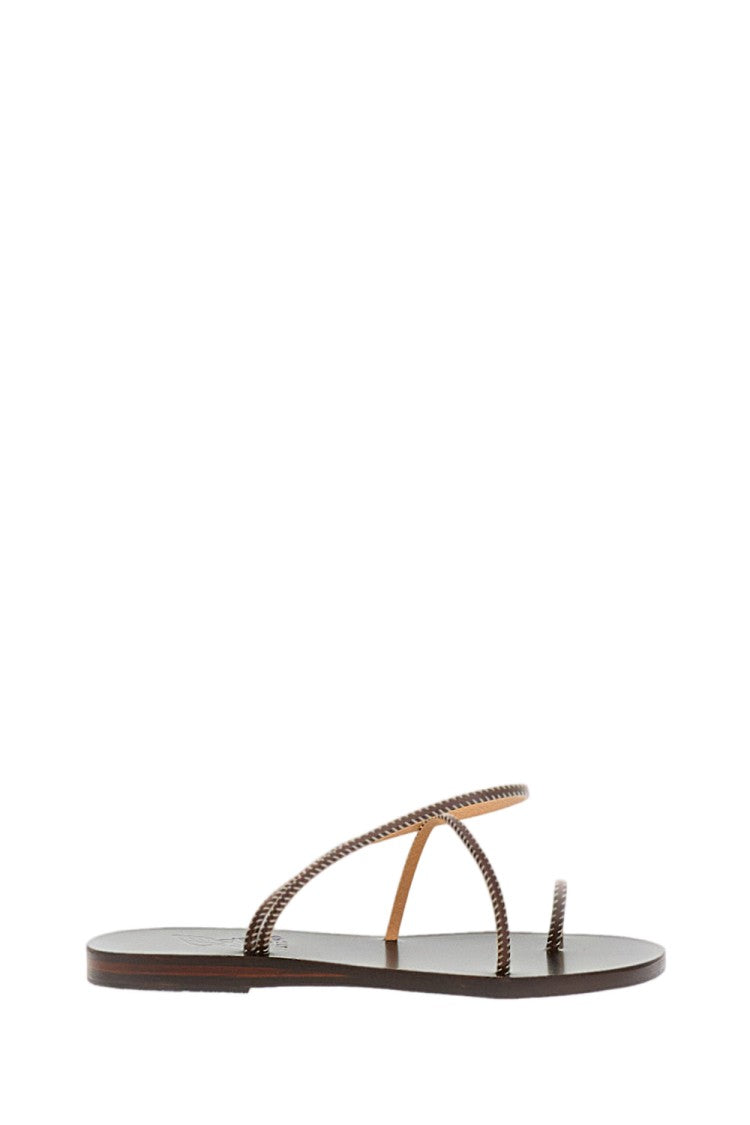 Ancient Greek Sandals Brown Eleftheria Stitch Leather Sandals