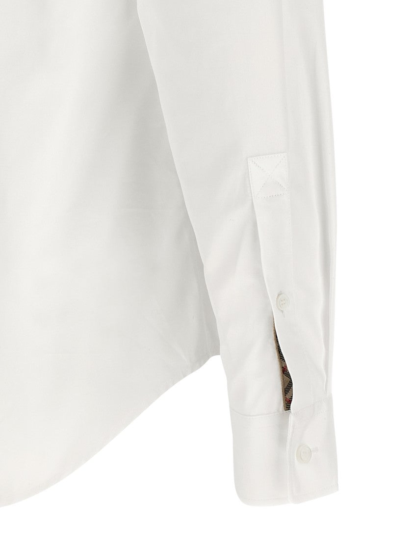 Burberry Cotton Poplin Shirt With Equestrian Knight Design And Grosgrain Piping