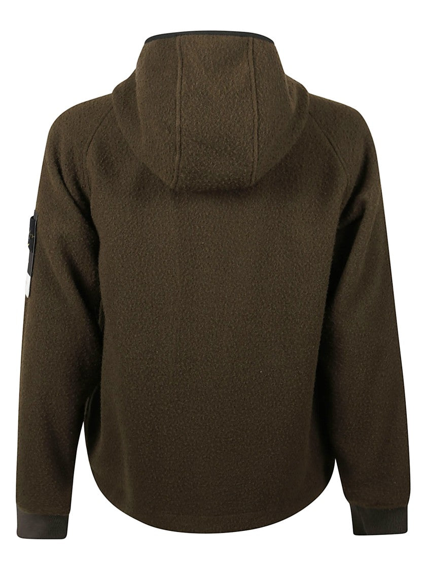 Stone Island Logo Patch Boxy Brown Wool Jacket