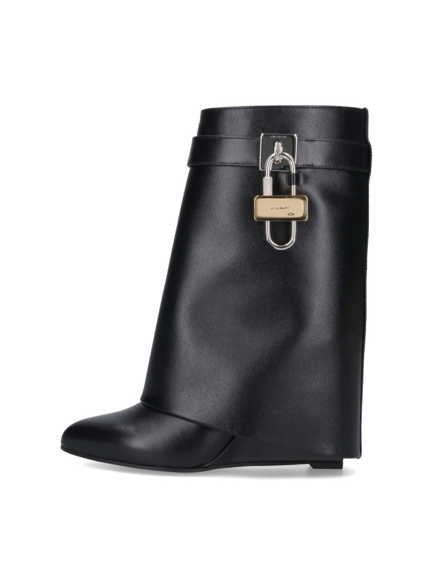 Givenchy Draped Design Black Boots With Pointed Toe And Signature Buckle