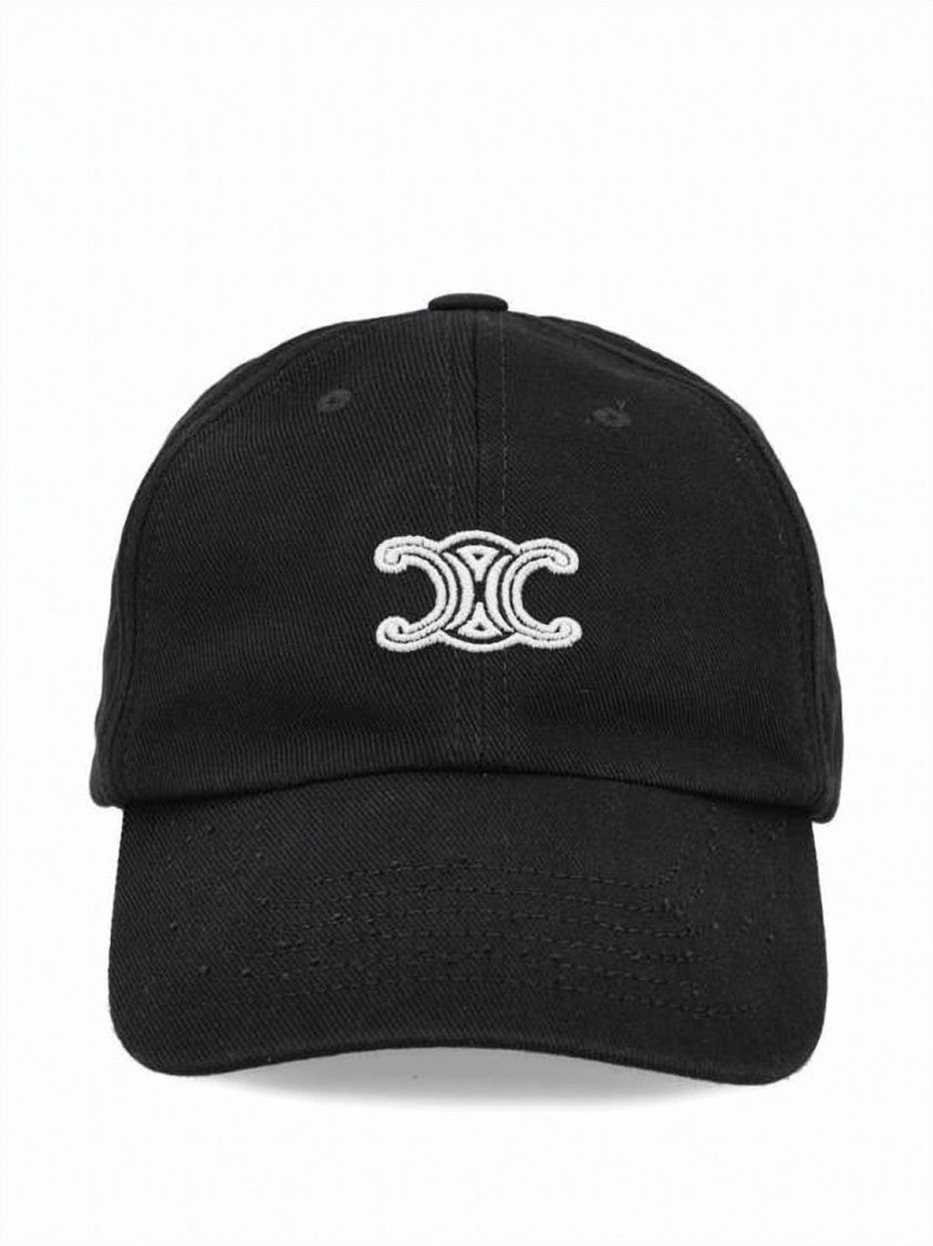 Celine Cotton Black Baseball Cap With Embroidered Logo