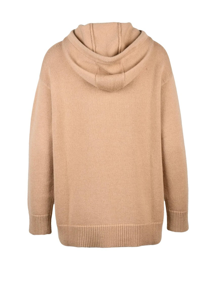 Max Mara Beige Hooded Sweater With Ribbed Cuffs And Cozy Fit