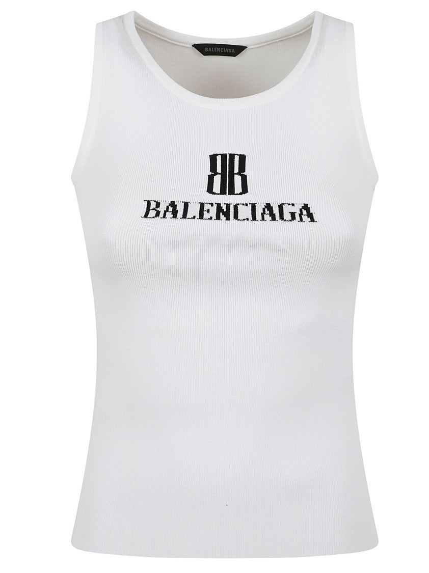 Balenciaga Intarsia-Knit Crew Neck Sleeveless Top