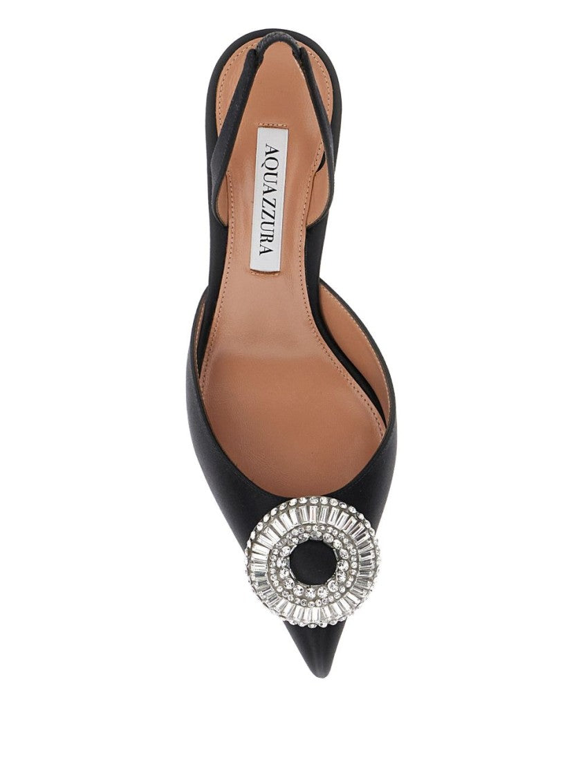 Aquazzura Black Crystal Embellished Slingback Kitten Heels