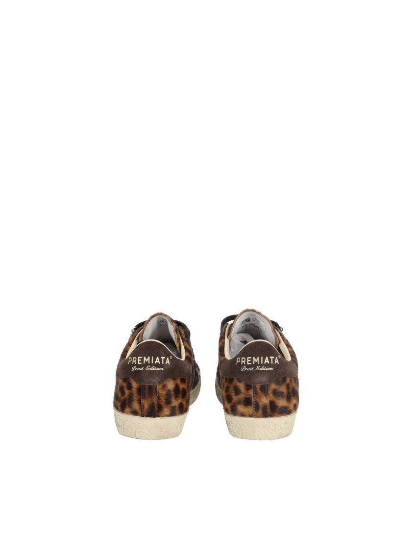 Premiata Leopard Stevend Hairy Calf Leather Low-Top Sneakers