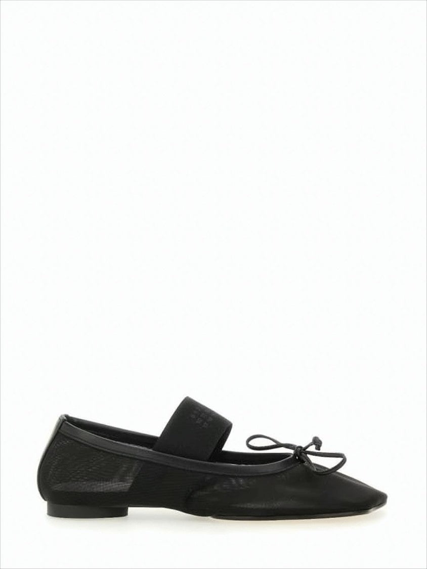 Mm6 By Maison Margiela Pointed Toe Black Flats With Bow Detail