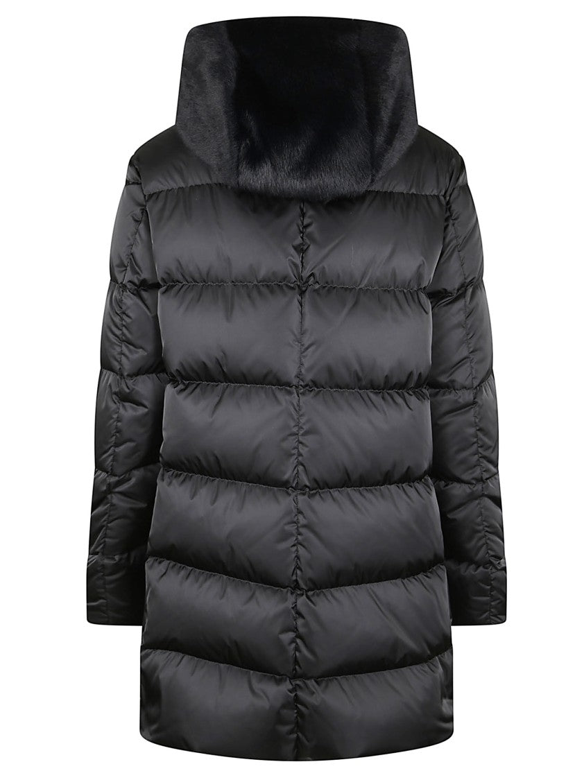 Herno A-Shape In Satin With Faux Fur Bib