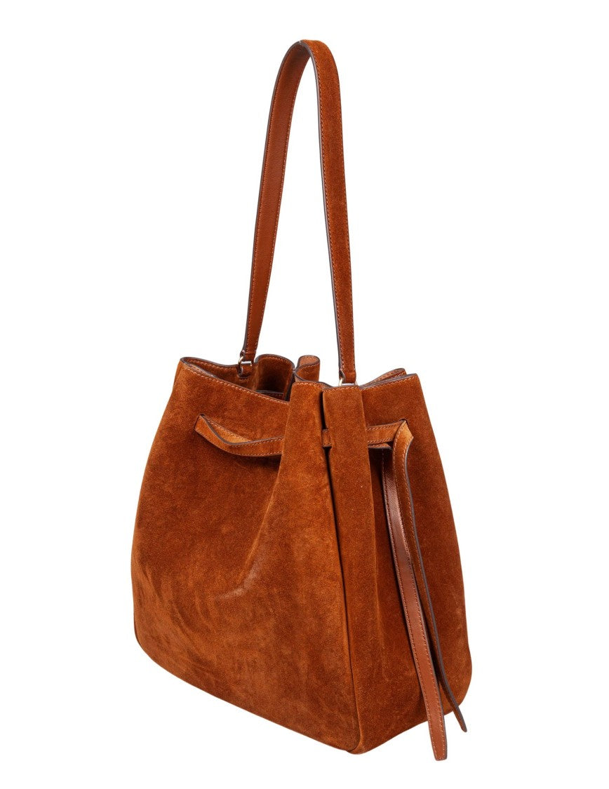 Tory Burch Romy Large Suede Bucket Bag, Caramel Color