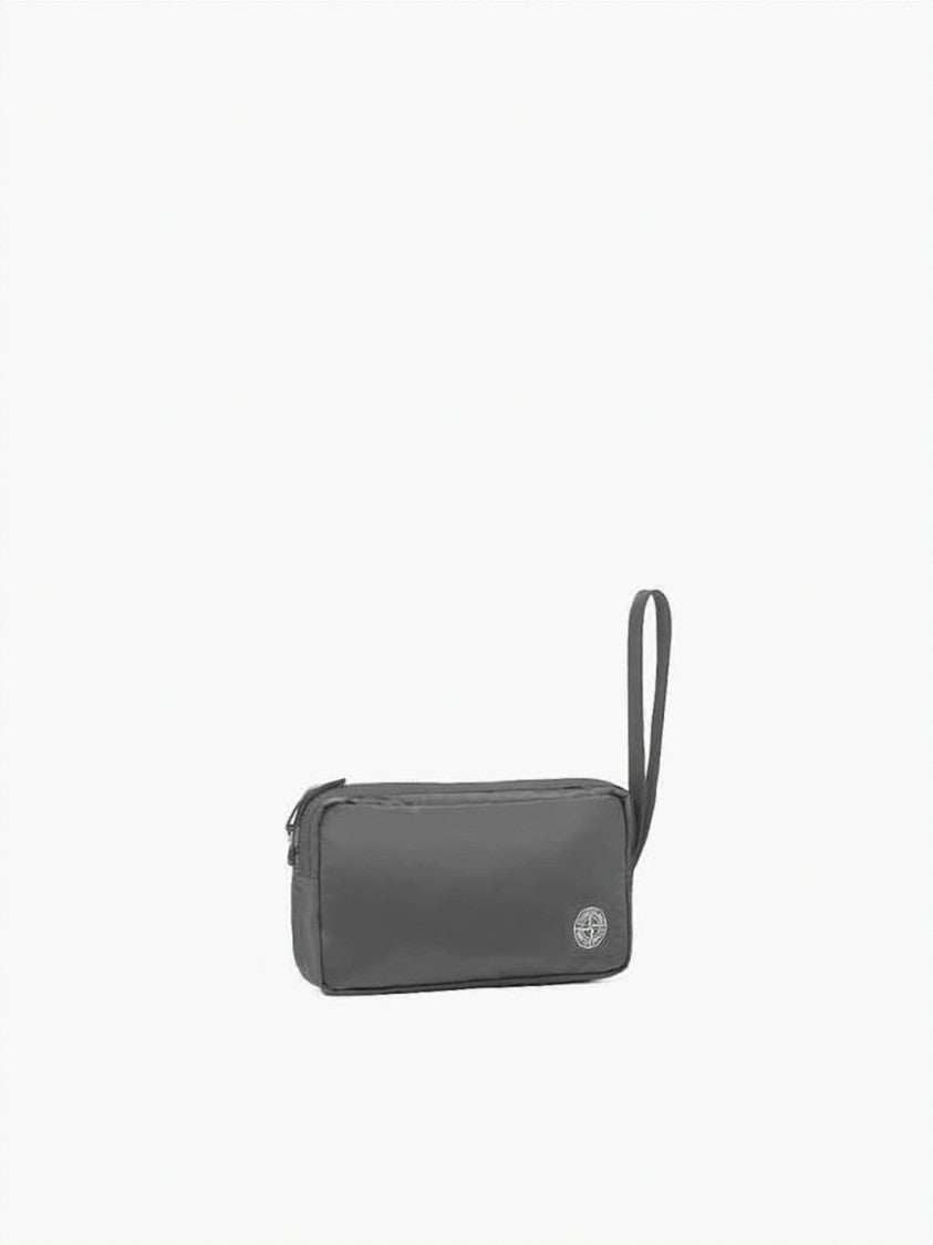 Stone Island Rectangular Black Clutch With Zip Closure