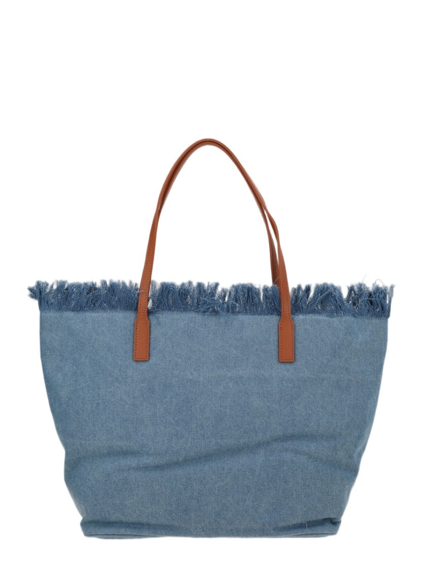 Mc2 Saint Barth Blue Denim Frayed Top Tote Bag