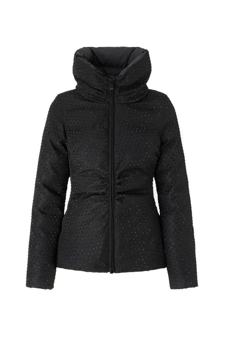 Pinko Black Allover Rhinestone Quilted Polyester Down Jacket