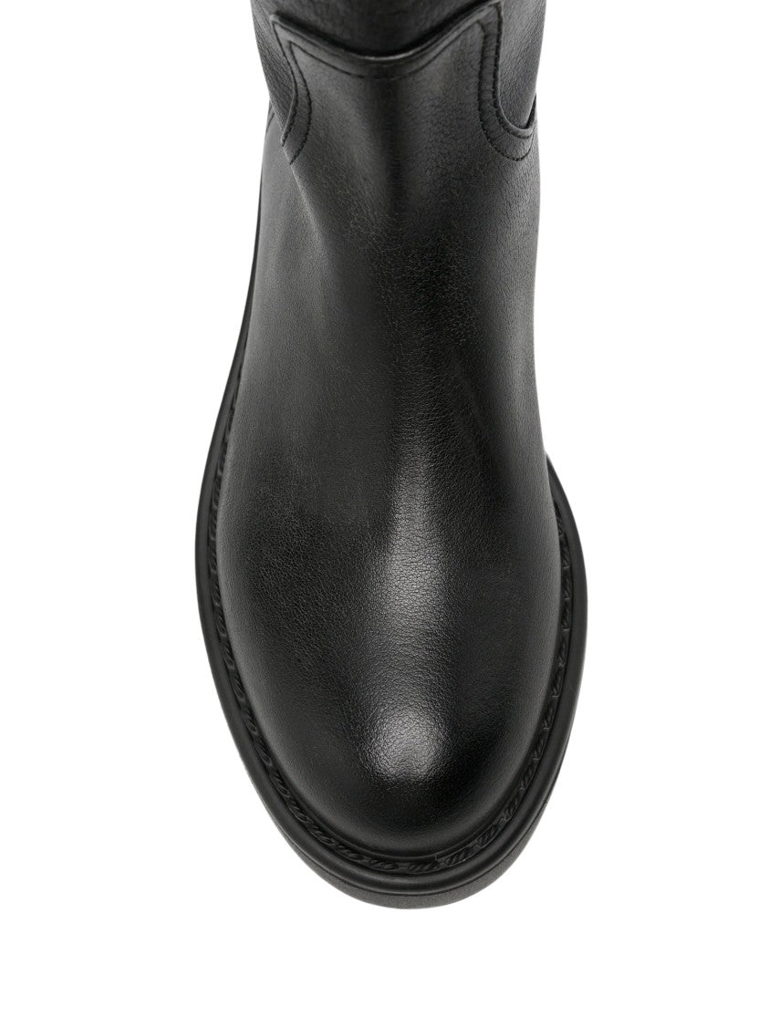 Miu Miu Gold Strap Black Leather Mid-Calf Boots