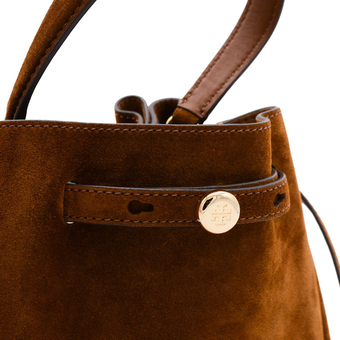 Tory Burch Brown Gold Accent Suede Leather Satchel