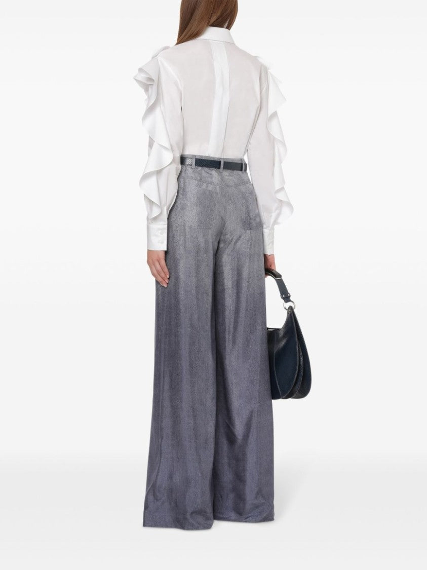 Alberta Ferretti Ruffled White Shirt With Dramatic Detailing