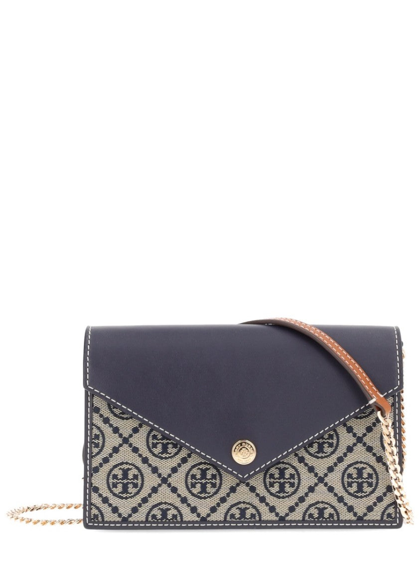 Tory Burch Geometric Logo Pattern Cotton-Blend Chain Wallet