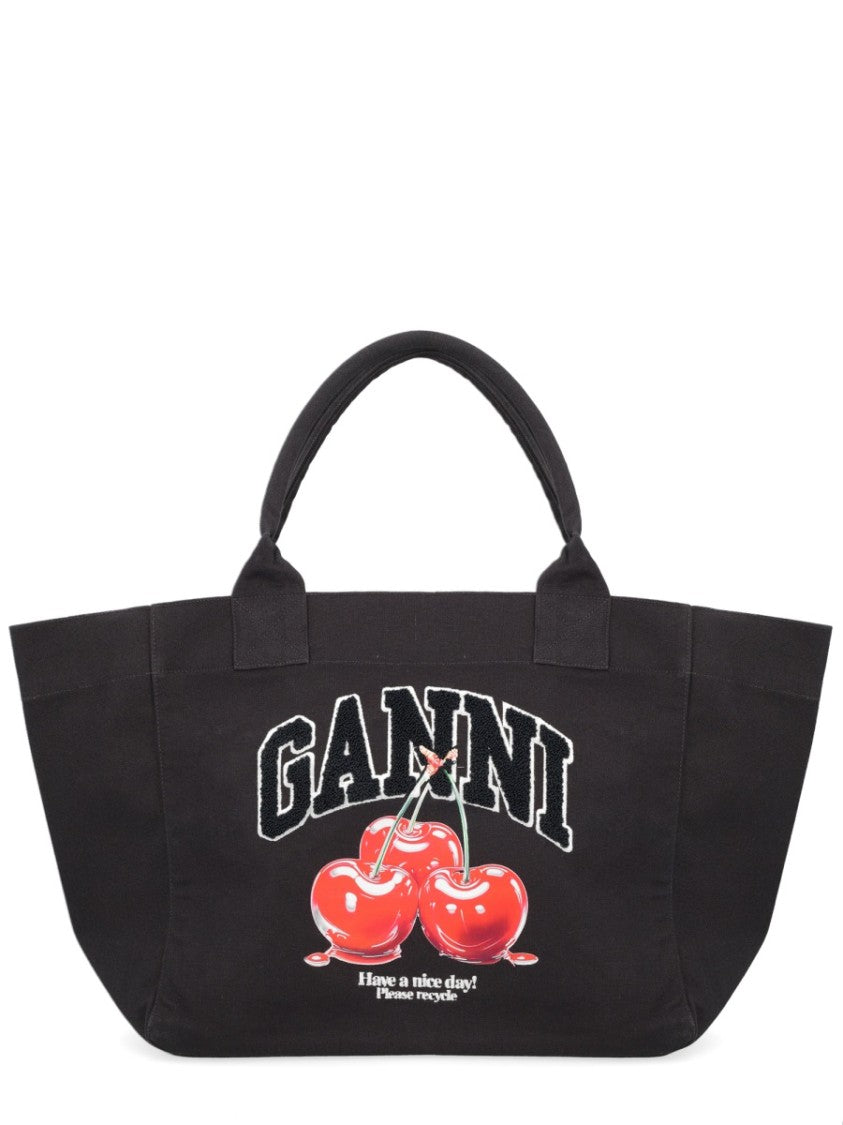 Ganni Cherry Recycled Cotton Wide Tote Bag