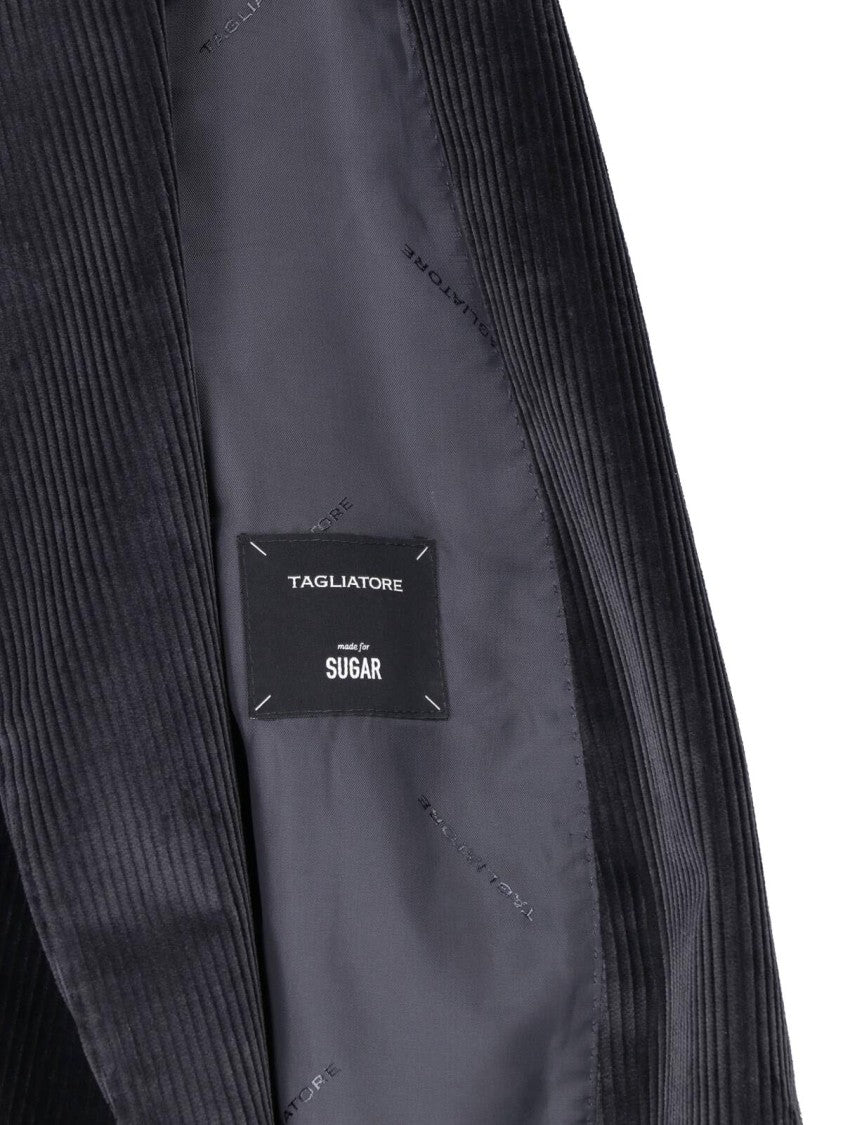 Tagliatore Dark Grey Corduroy Double-Breasted Blazer