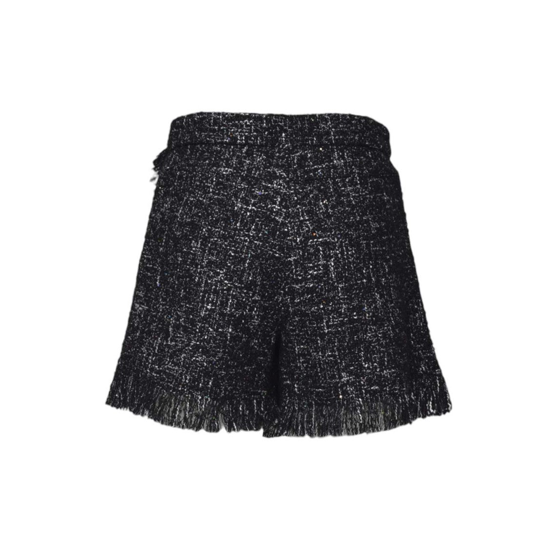 Msgm Tailored Black Tweed Shorts With Fringed Hem