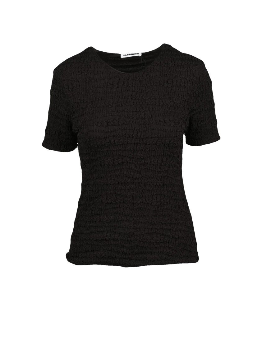 Jil Sander Brown Gathered Viscose Short Sleeve Blouse