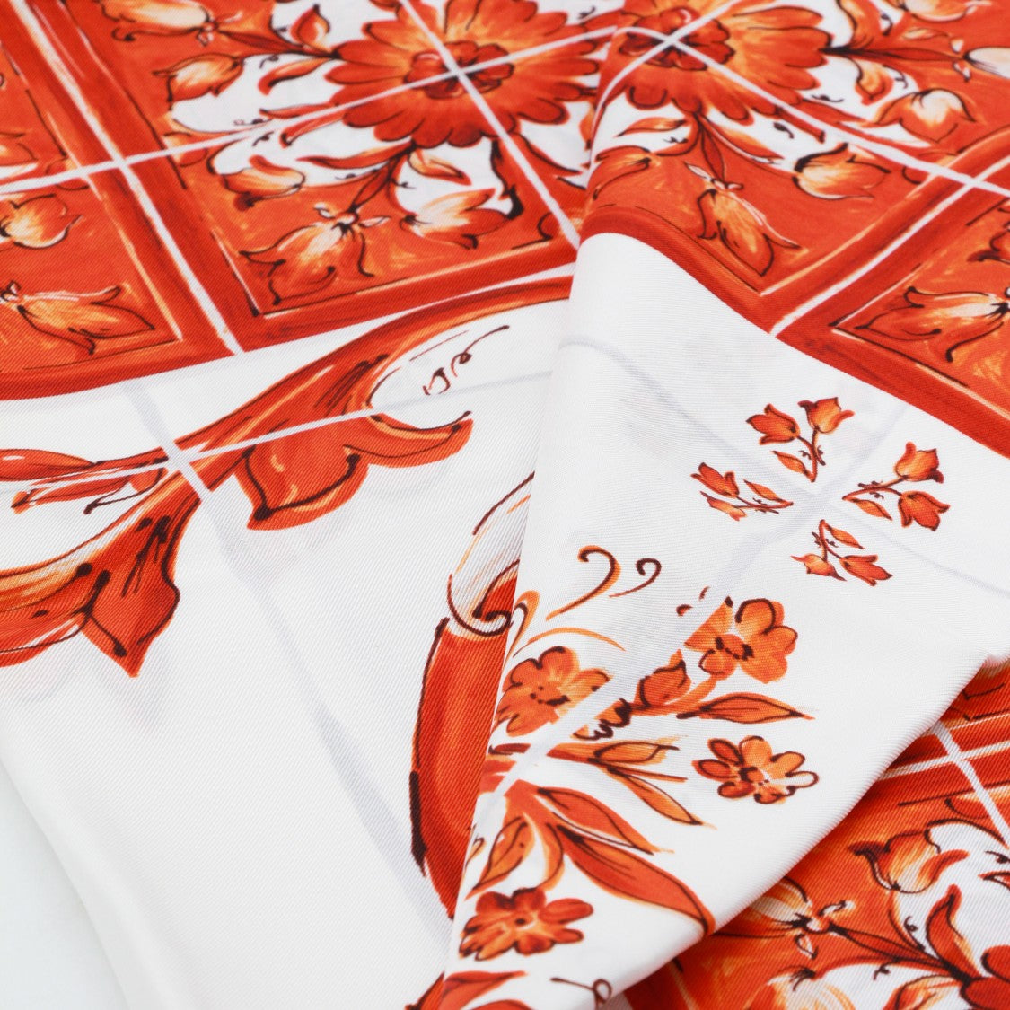 Dolce & Gabbana Square Silk Scarf With Vibrant Floral And Tile Pattern