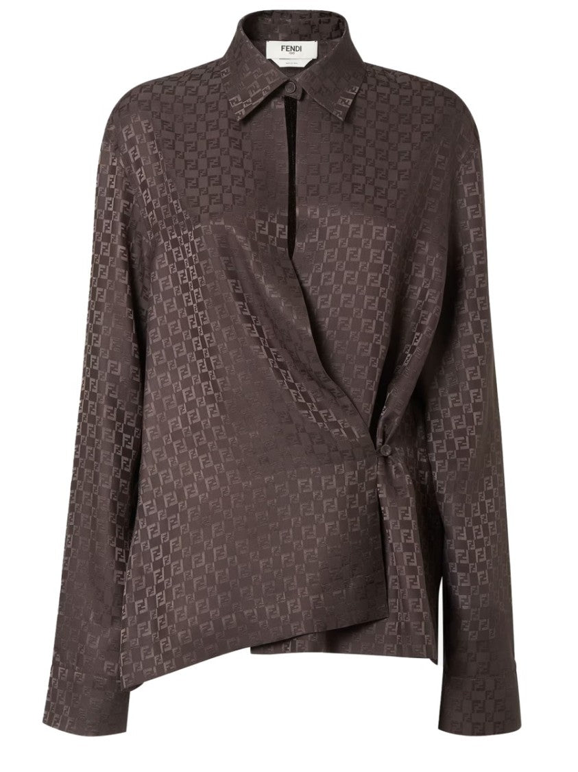 Fendi Silk Jacquard Asymmetric Draped Shirt