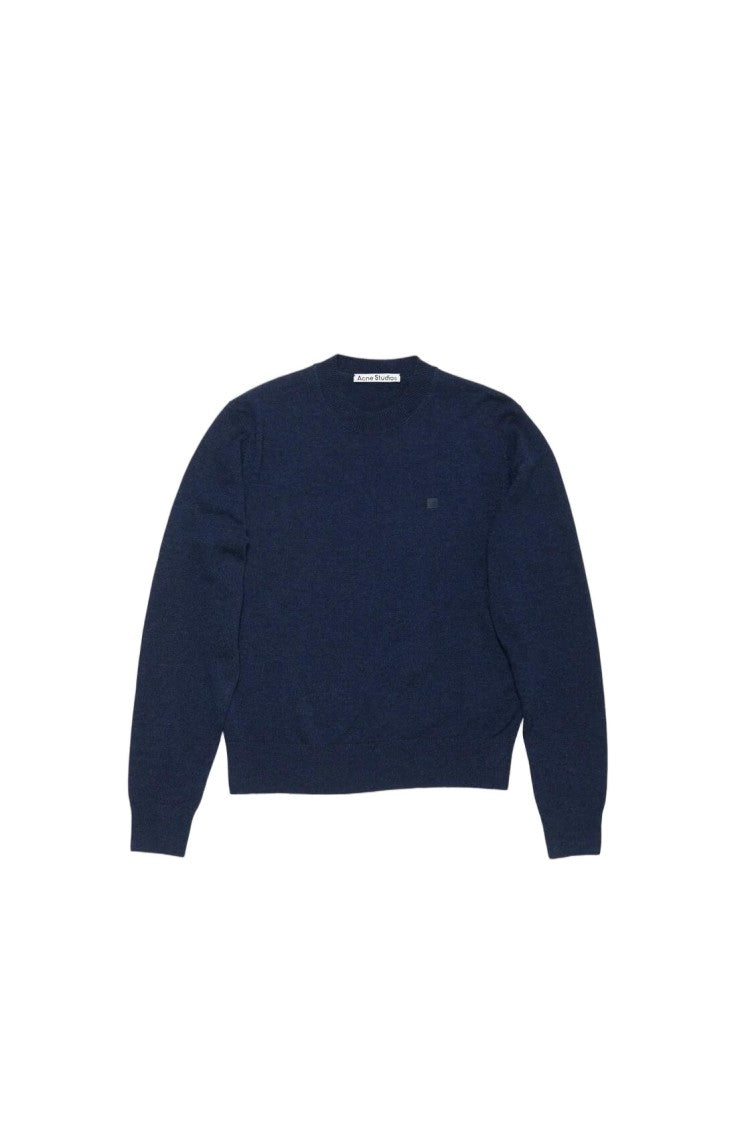 Acne Studios Soft Wool Blend Sweater With Ribbed Details And Logo Patch
