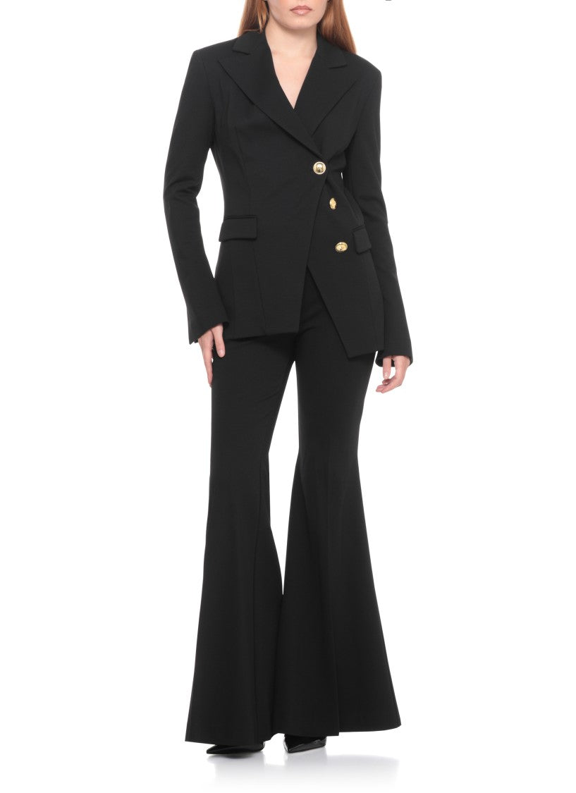 Pinko Flared Black Viscose Trousers With Gold Accents