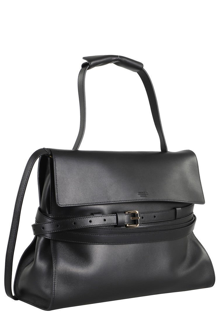 Moschino Rectangular Black Leather Handbag