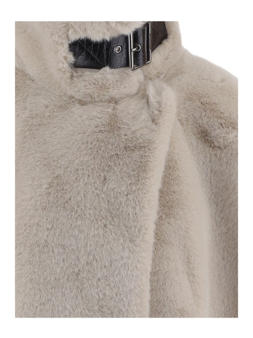 Pinko Plush Faux Fur Jacket With High Collar