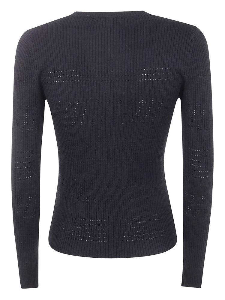 Twin-Set Fitted Ribbed Knitted Sweater With Metallic Logo