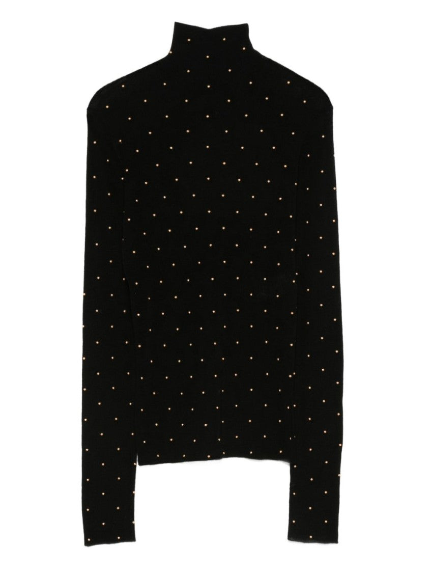 Rabanne Fitted Black Wool Sweater With Metallic Studs