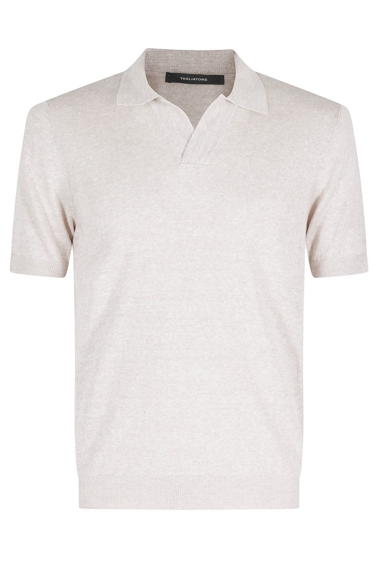 Tagliatore Rope Keith Short Sleeve Ribbed Trim Linen-Blend Polo Shirt