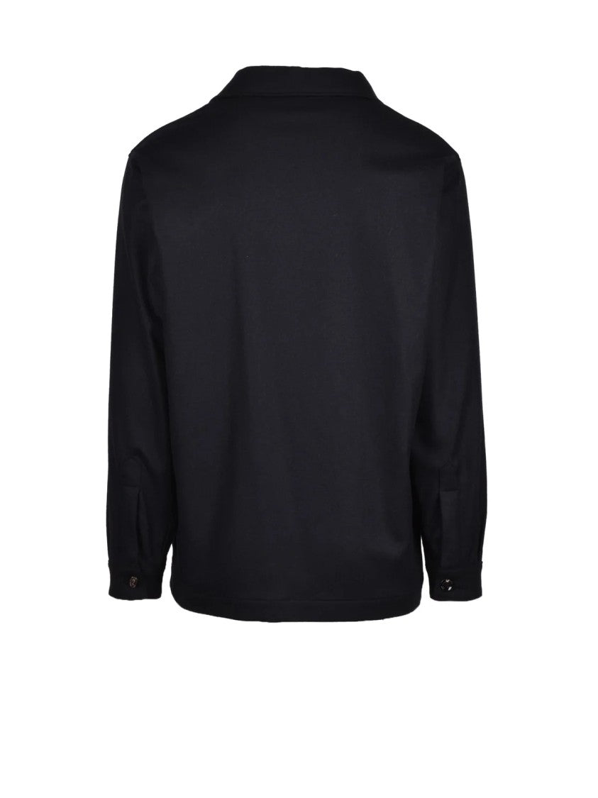 Michael Coal Black Soft Flannel Virgin Wool-Blend Shirt