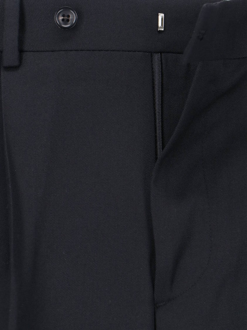Tonywack Wide-Leg Black Wool Blend Trousers With Pleated Front