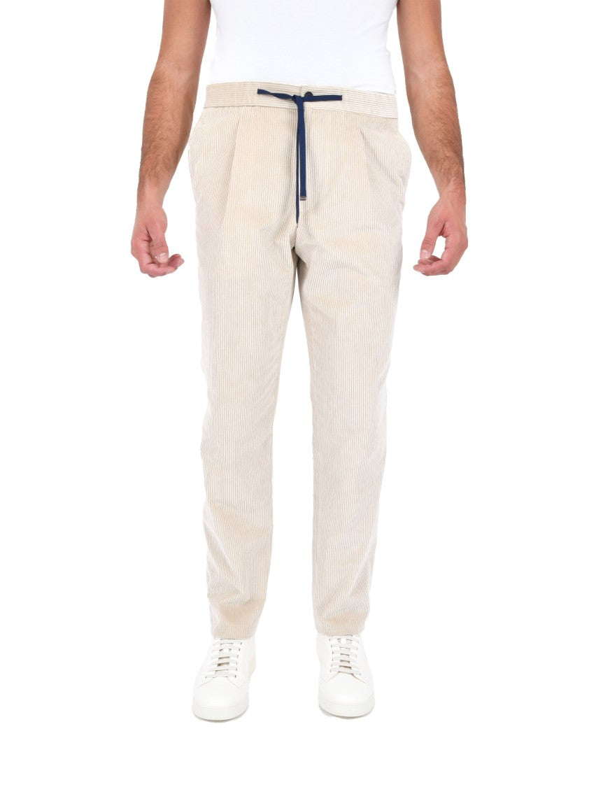 Drumohr White Cotton Velvet Trousers
