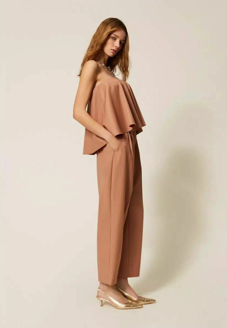 Twin-Set Mocha Brown Pleated Wool Trousers