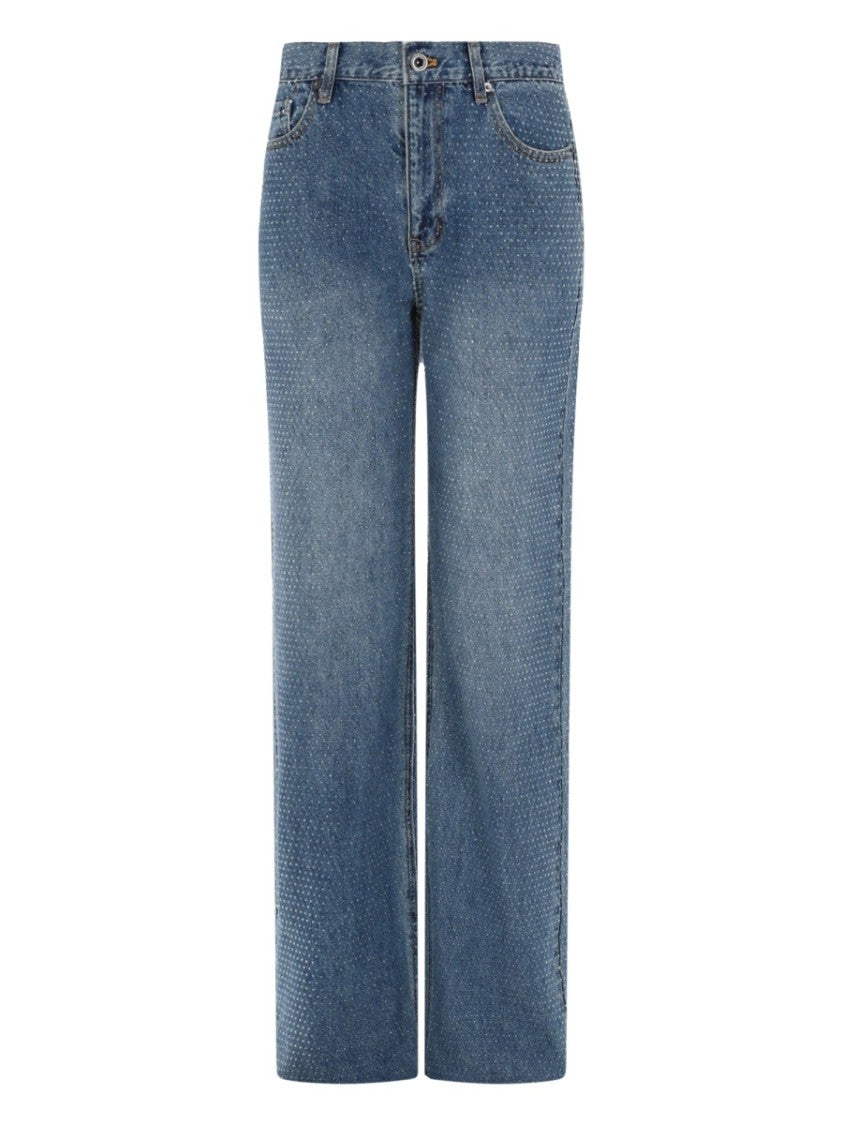 Self-Portrait Denim Rhinestone Straight-Leg Jeans