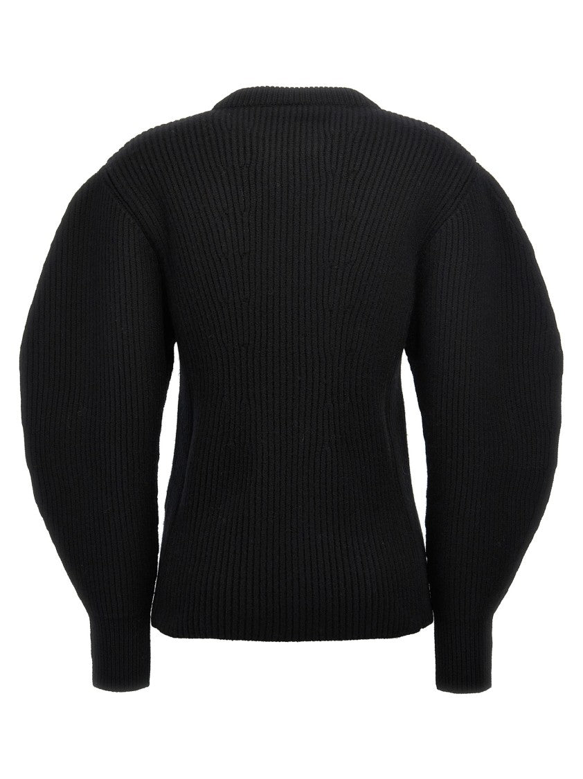 Jil Sander Textured Black Wool Sweater With Crew Neck