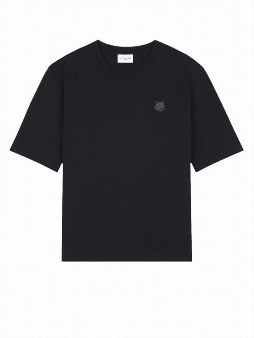 Maison Kitsuné Relaxed Fit Black Crew Neck T-Shirt With Embroidered Fox Emblem