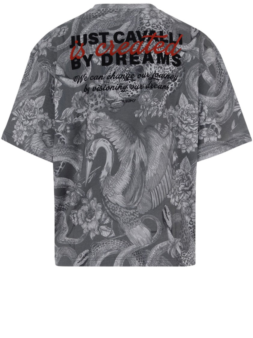 Just Cavalli Cotton T-Shirt With Intricate All-Over Print And Logo Detail