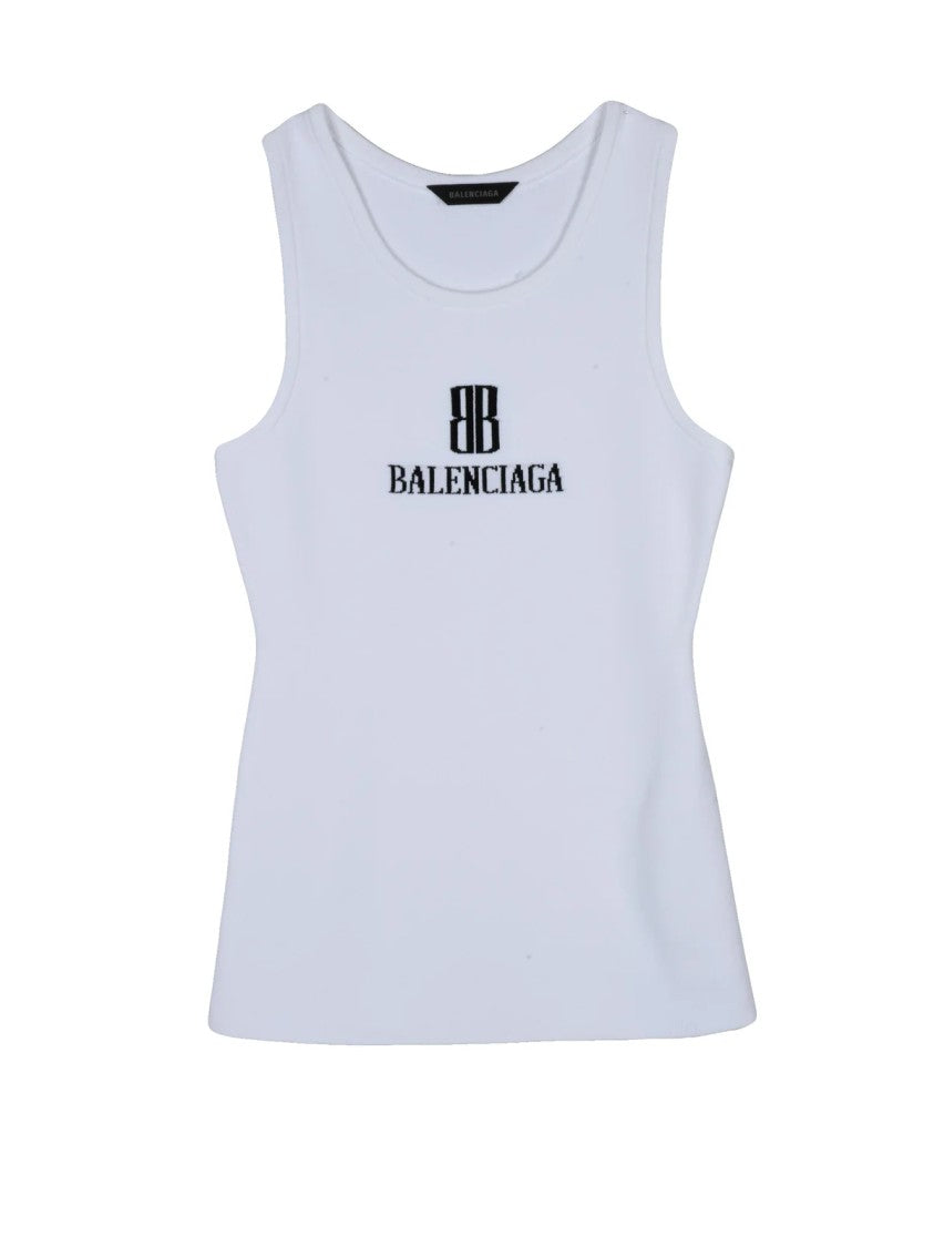 Balenciaga White Viscose-Blend Stretch Tank Top