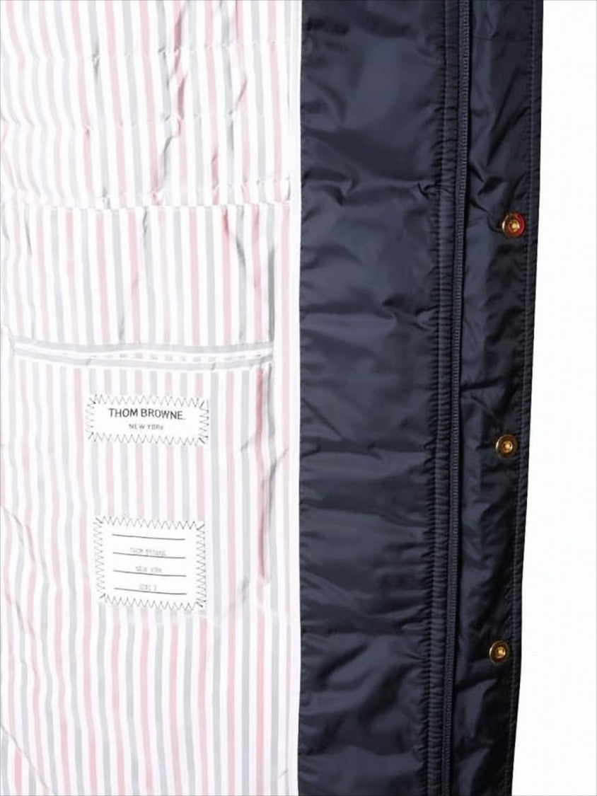 Thom Browne Quilted Black Jacket With Hood And Button Closure