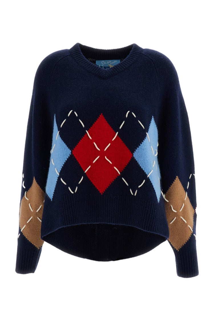 Arch4 Blue Sloane Argyle Cashmere Crewneck Sweater